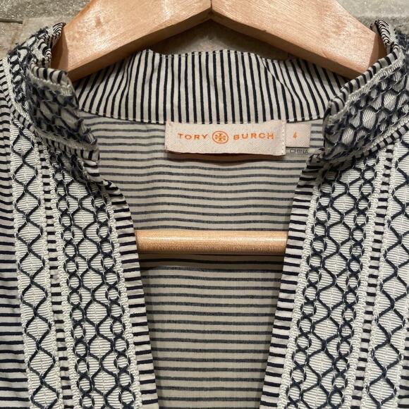 Tory Burch Tunic Dress 4 | Nautical Stripe Embroidered Shift Preppy Coastal $345 - Picture 3 of 10